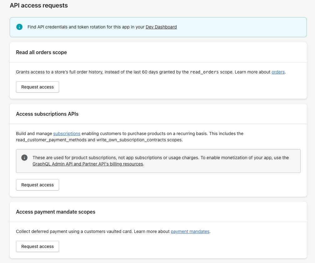Requesting the read all orders scope in Shopify