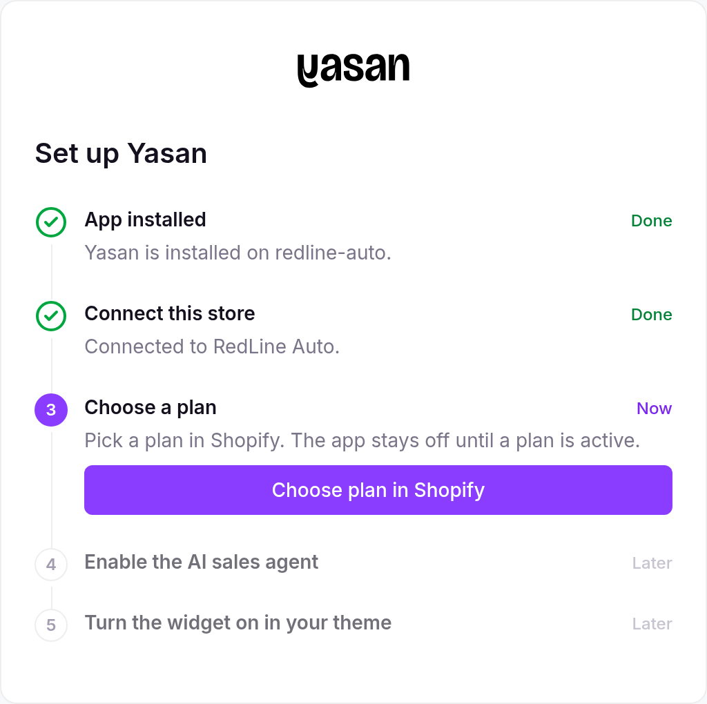 Choose a plan as the current setup step
