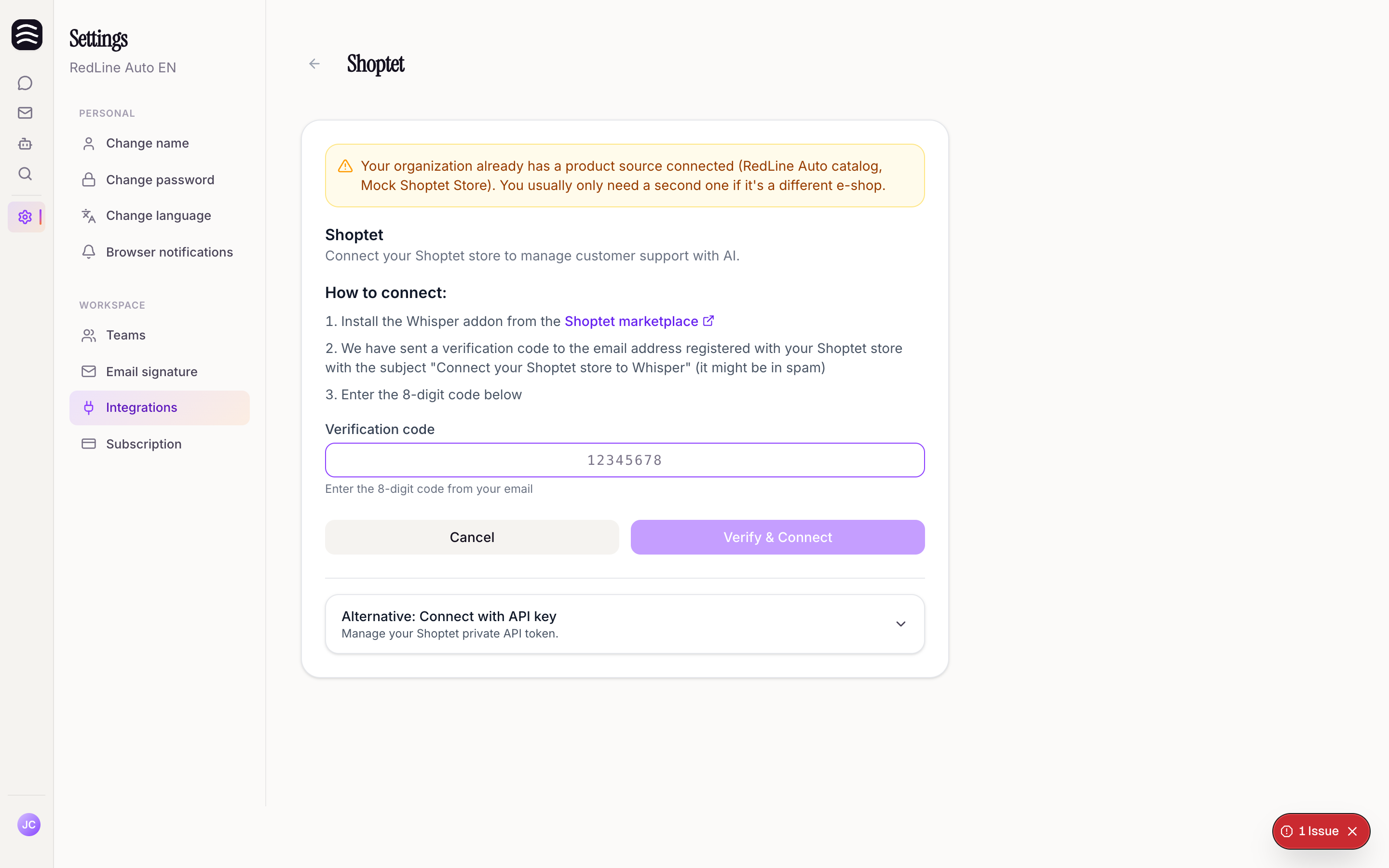 Connecting via API token