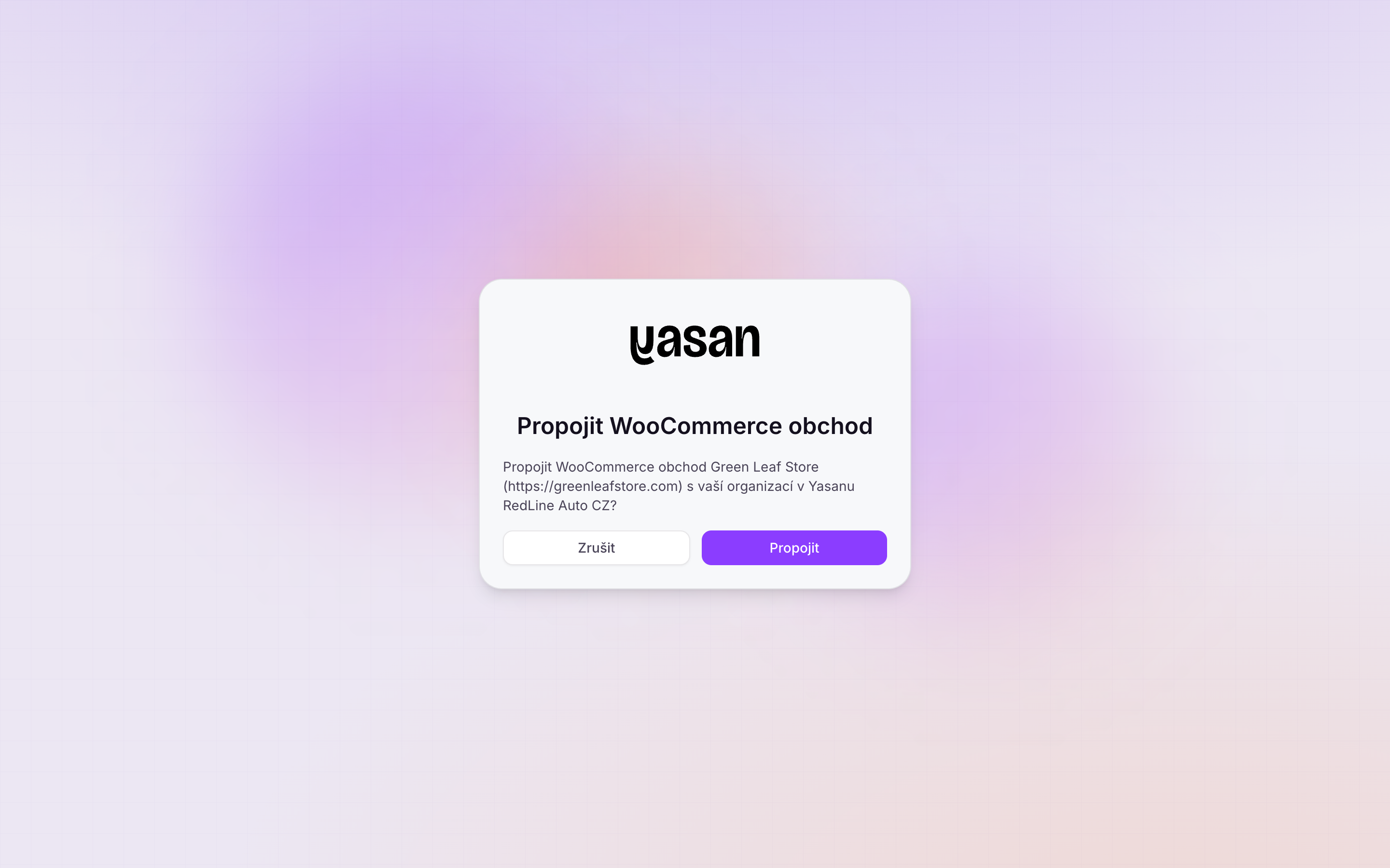 Potvrzení Propojit WooCommerce obchod v Yasanu