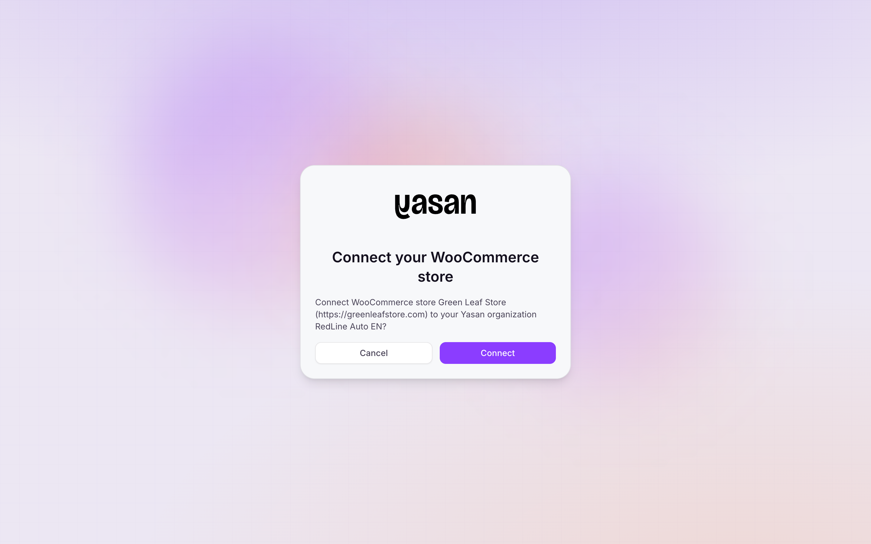 The Connect your WooCommerce store confirmation in Yasan