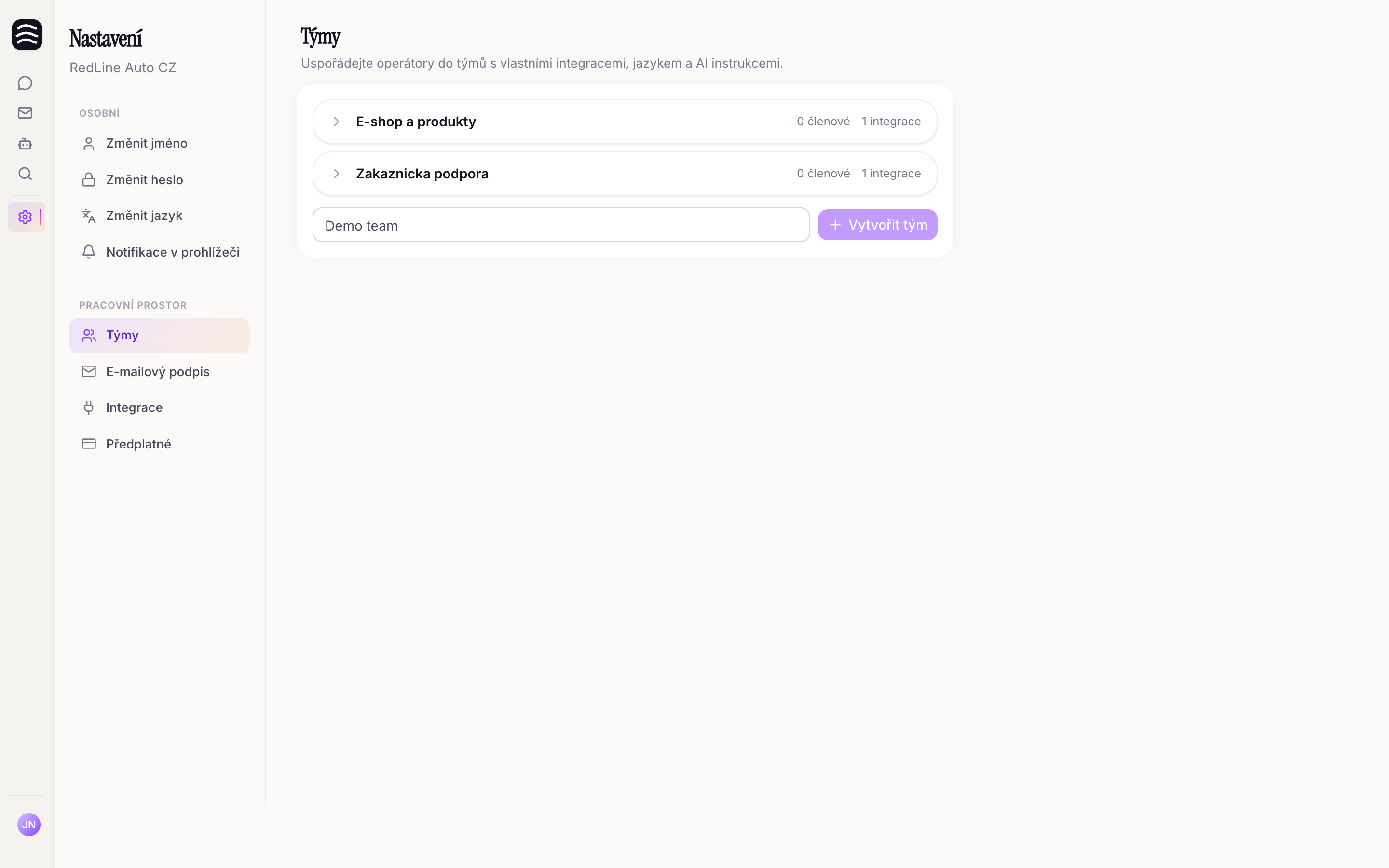 Vytvoření nového týmu