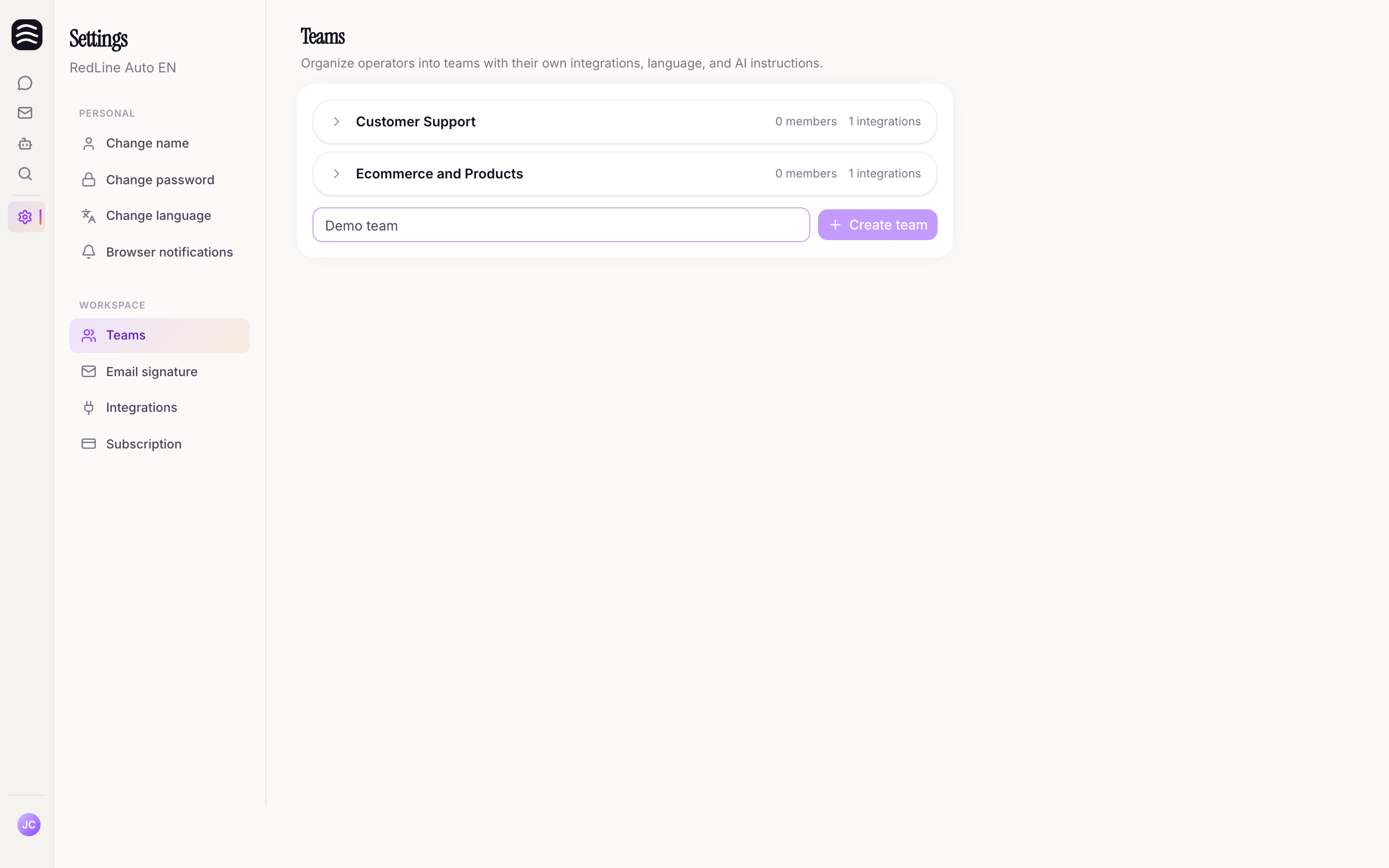 Creating a new team