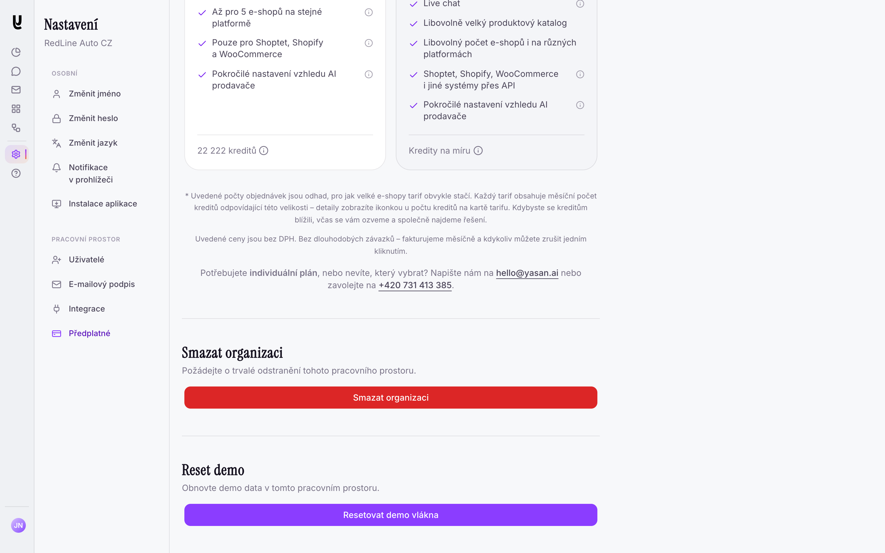Smazání organizace