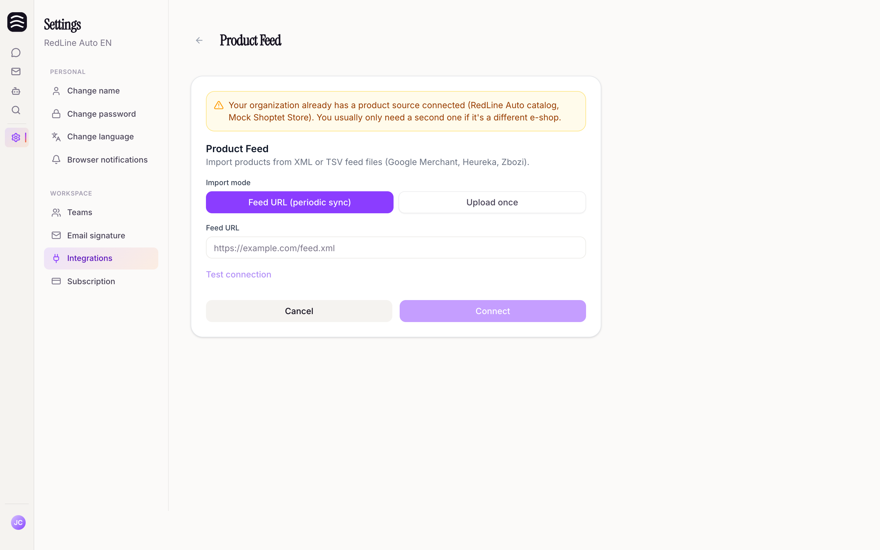 Product feed setup