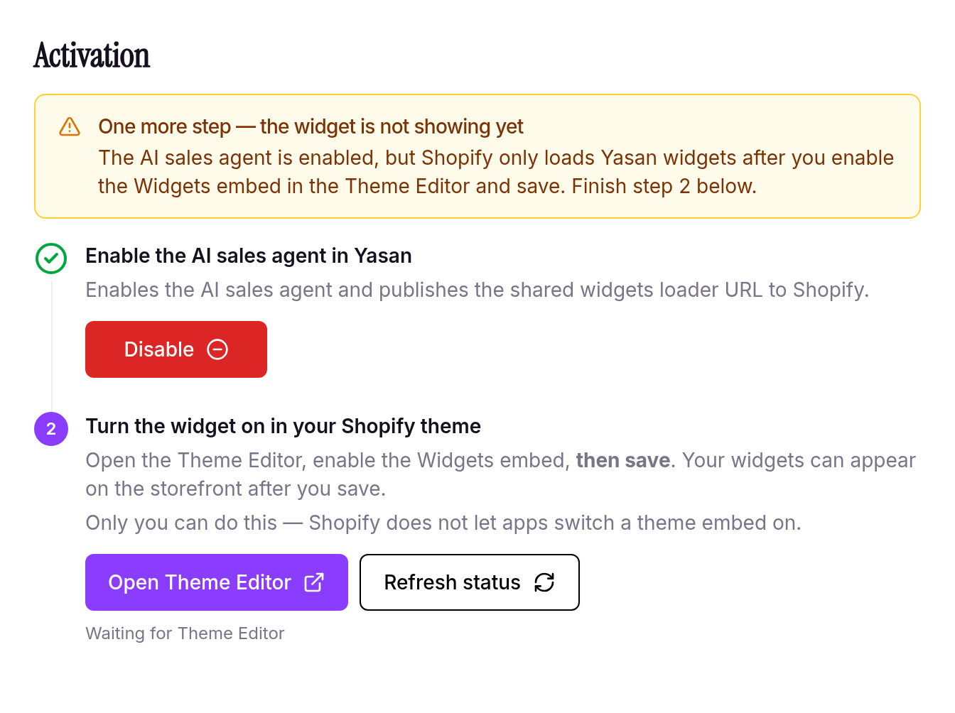 Theme Editor is the remaining activation step
