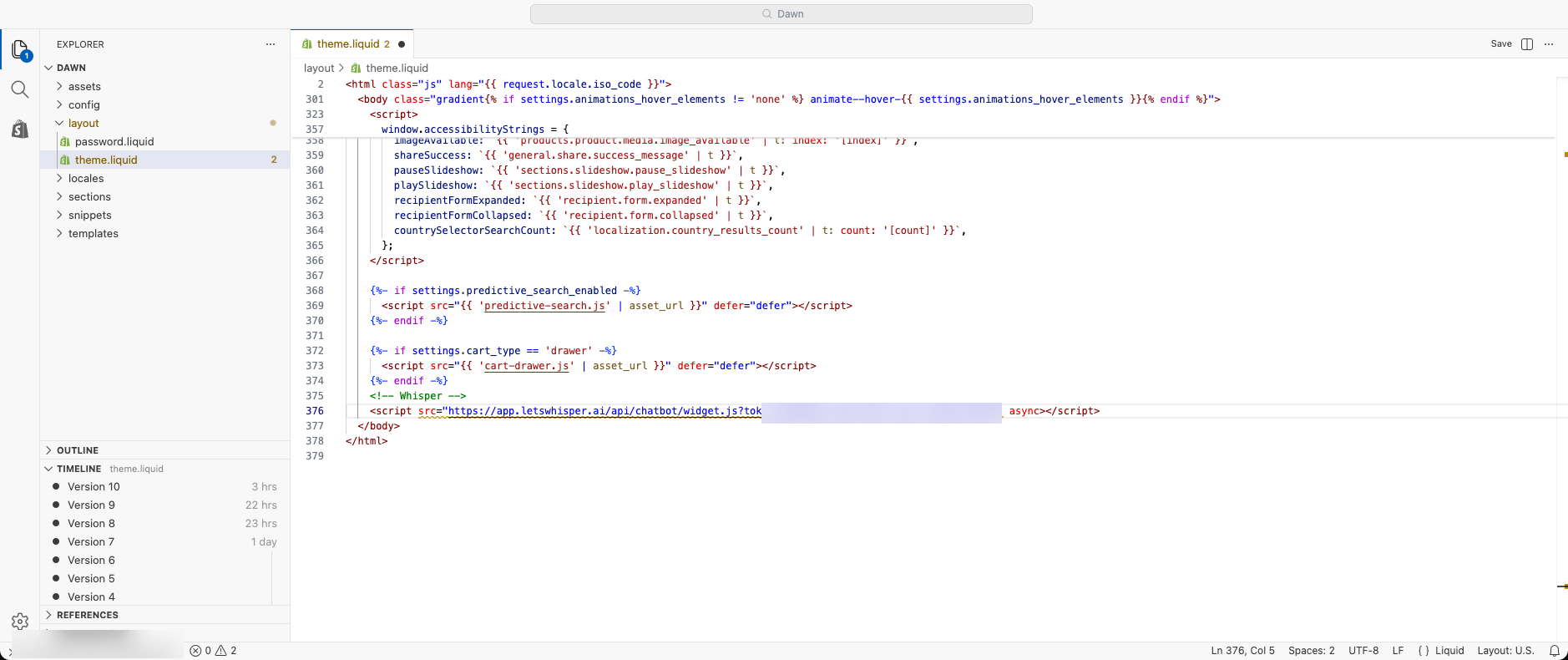 Snippet pasted in theme.liquid