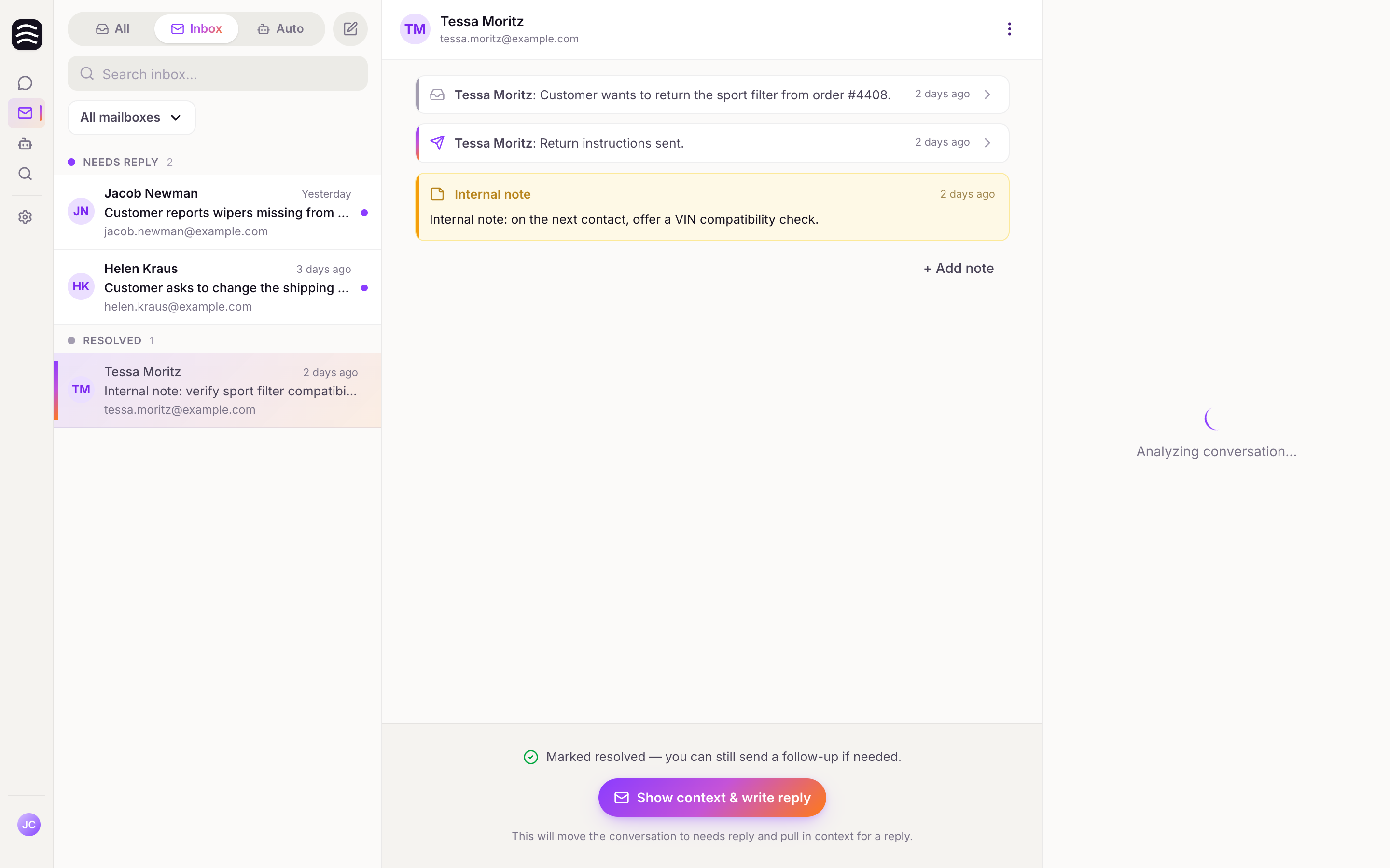 Internal note visibility