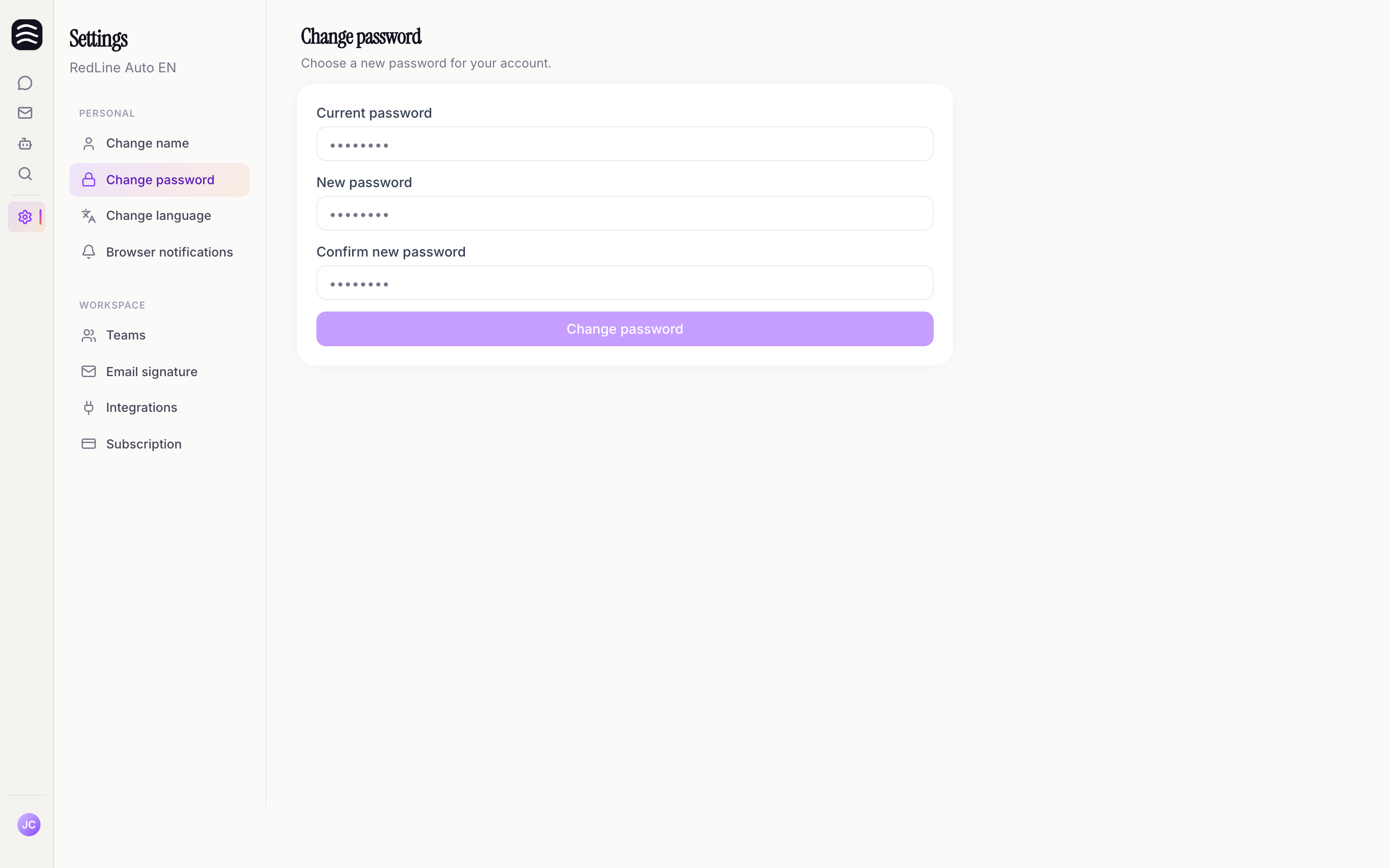 Changing password