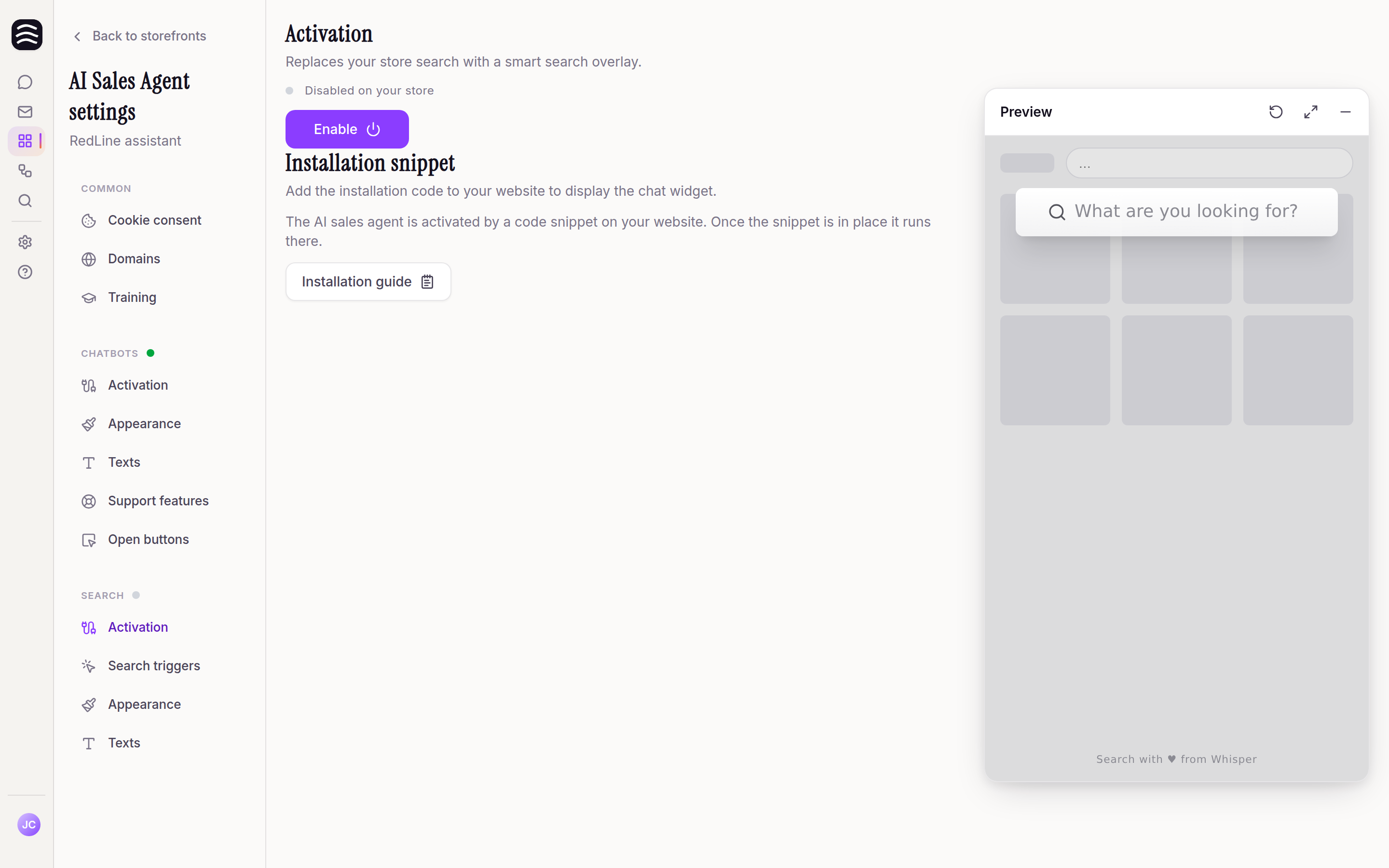 AI Search activation