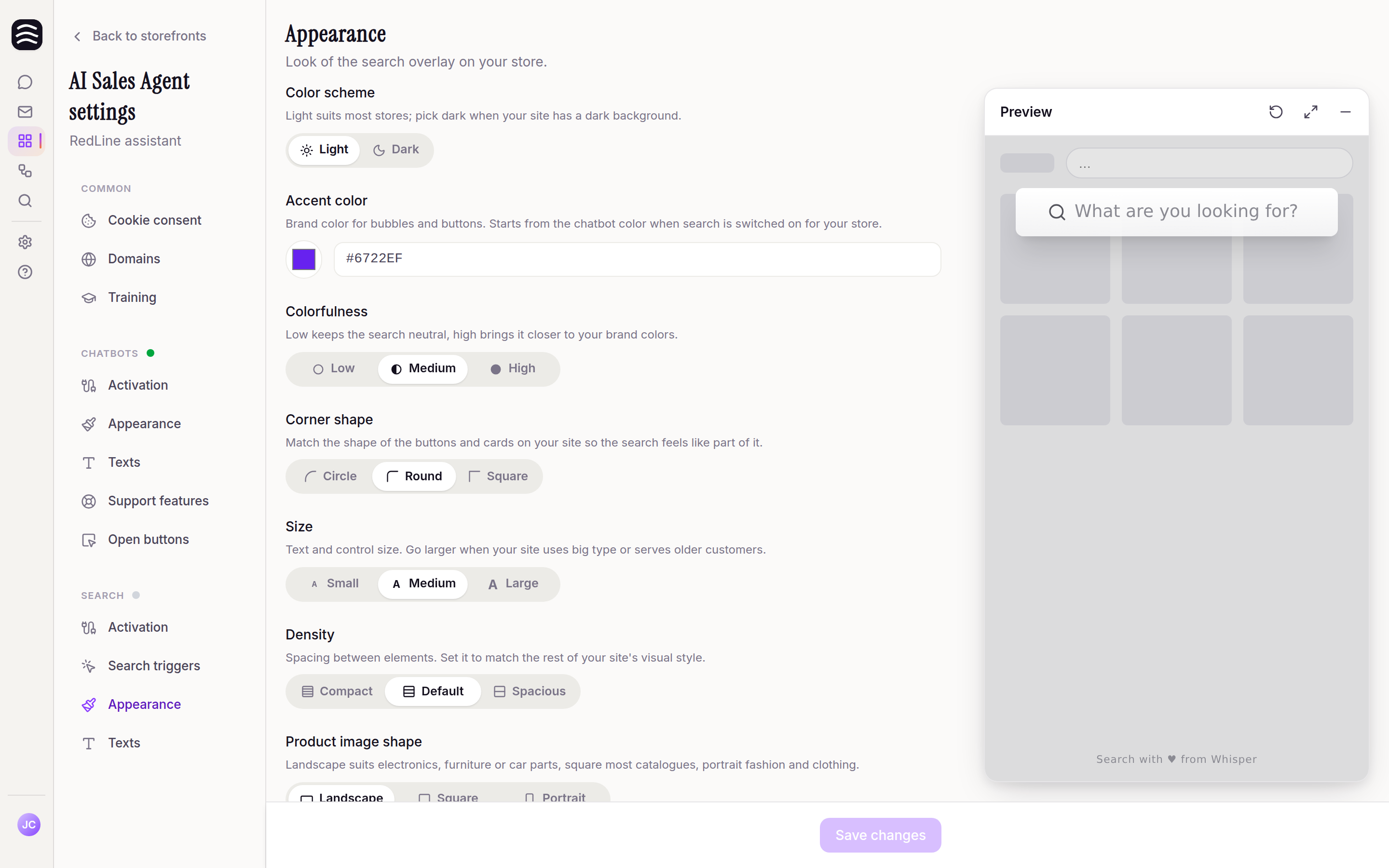 AI Search appearance settings
