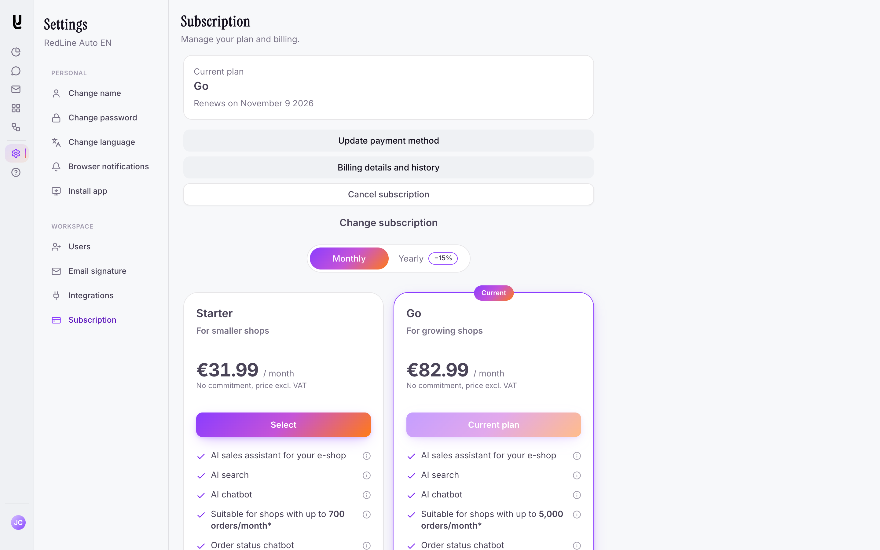 Managing subscription